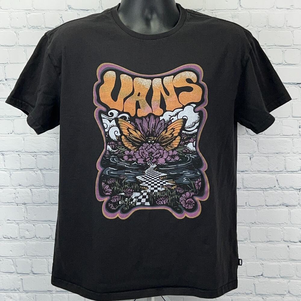 Vans Butterfly Flowers T Shirt M Medium Black Psychedelic Retro Skater Skating